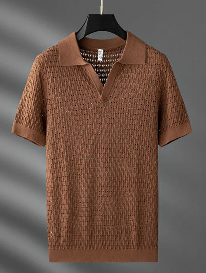 Men's Summer Short-Sleeve Polo Shirt – Lightweight Knit Mesh Pattern