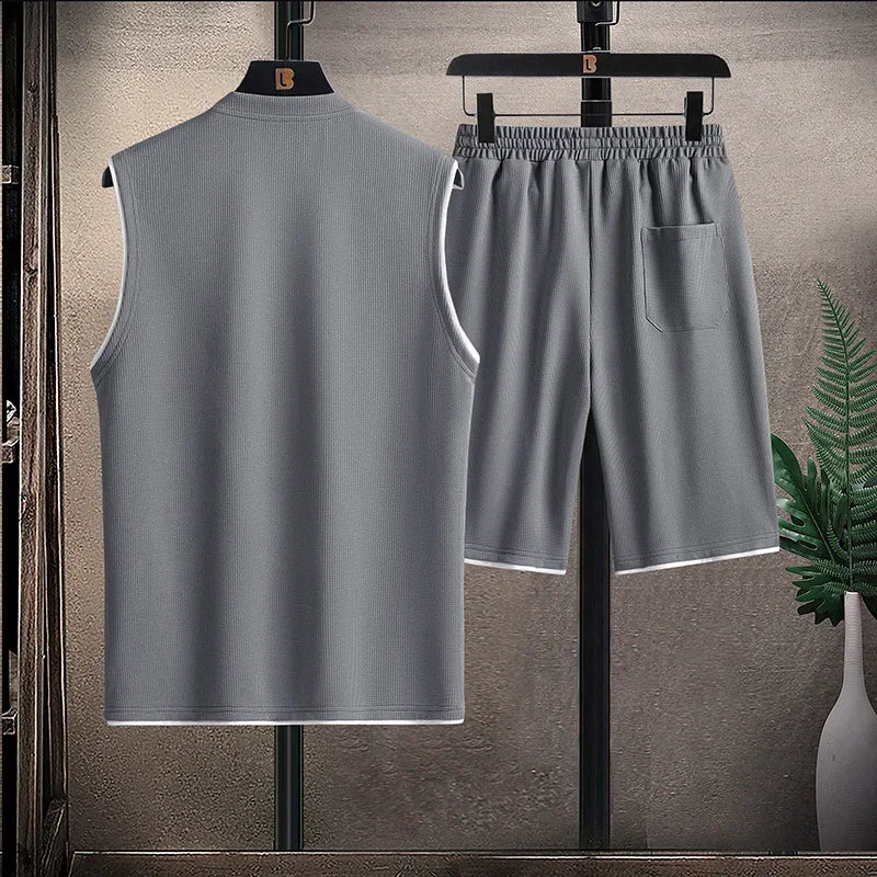 Herren Sommer Set mit Ärmellosem Oberteil und Kordelzug Shorts