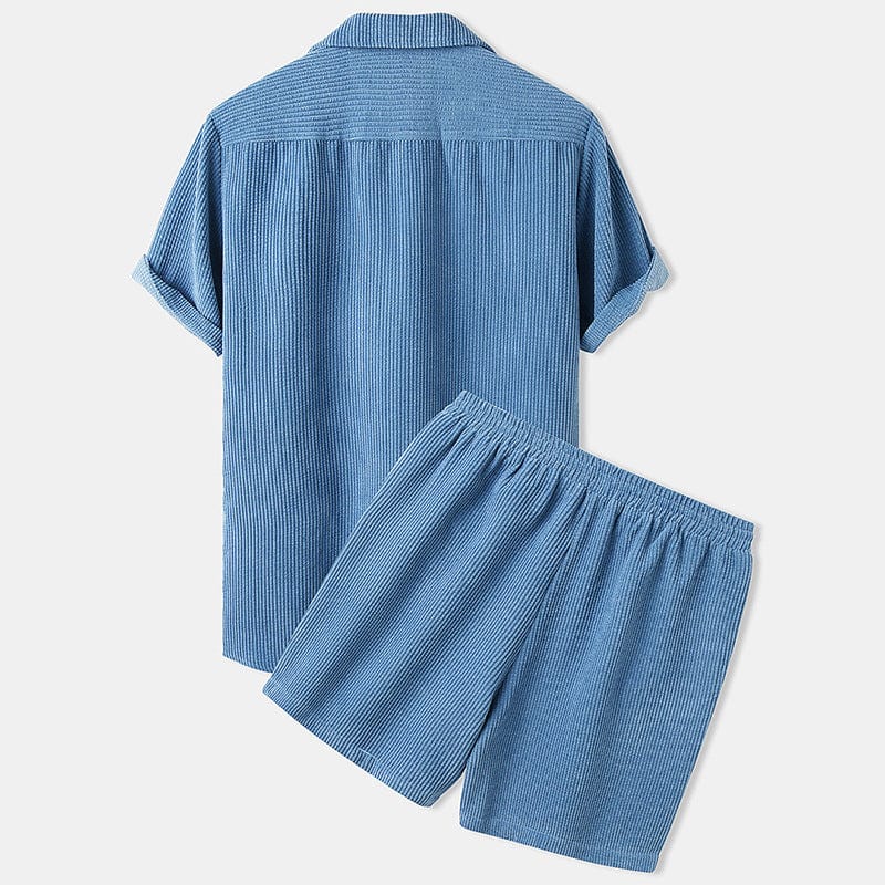 Men's Summer Shorts Set: Short-Sleeve Shirt and Shorts in Cord Style