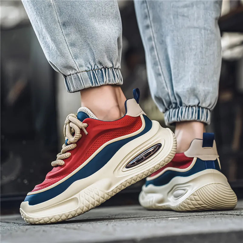 Herren Sneaker Retro Stil Mesh Optik Dicke Sohle Schnürung
