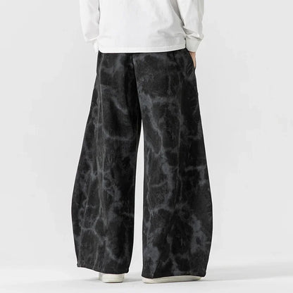 Men's sweatpants with wide legs, drawstring waist, tie-dye pattern