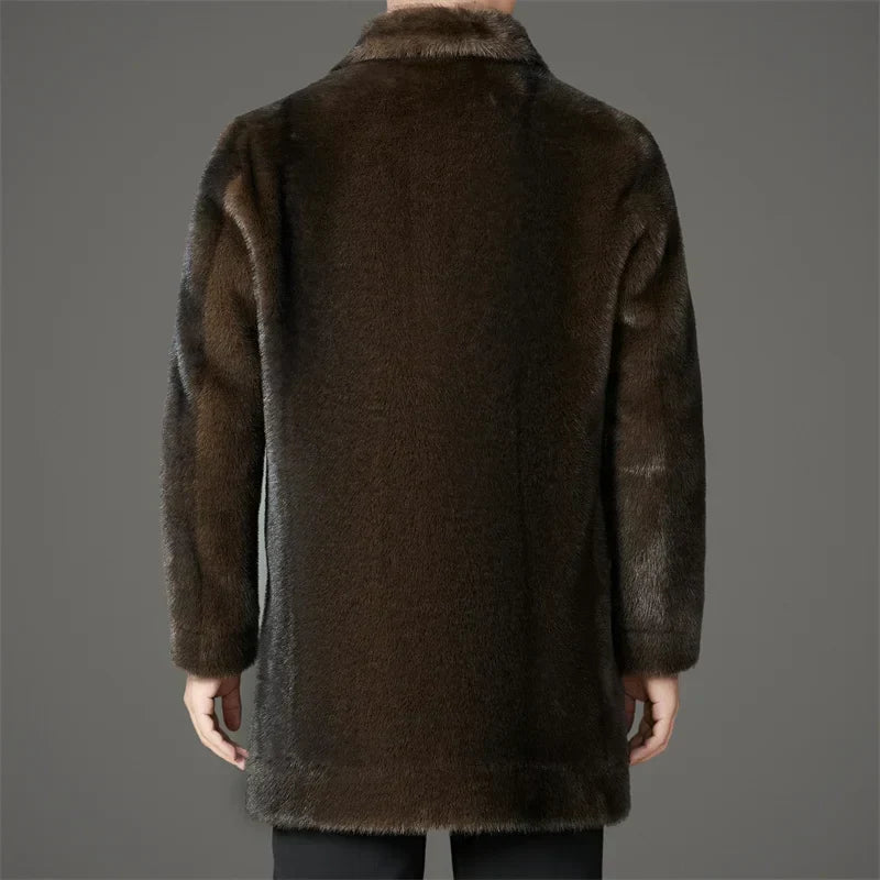 Eleganter Wintermantel aus Kunstpelz für Herren in schwarz