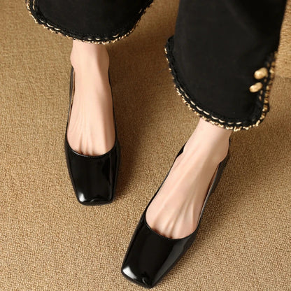 Women's Slingback Heels Square Toe Block Heel Shiny Surface