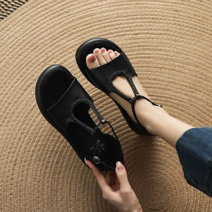 Damen-Sandalen Mit Geflochtenem Riemen, Schnallenverschluss Und Stützendem Fußbett