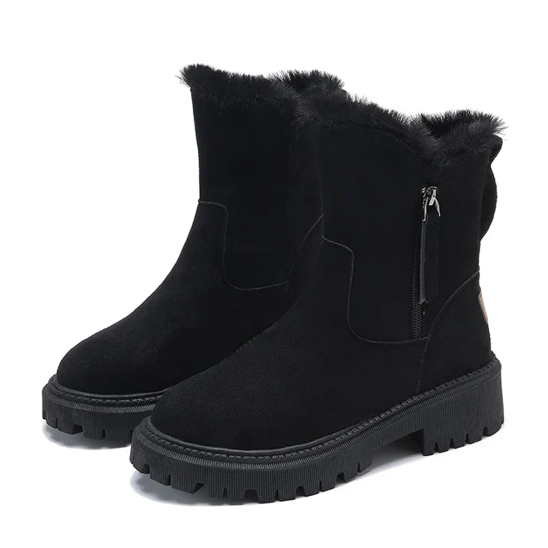 Damen Winterstiefel aus Veloursleder mit Kunstfell-Futter, seitlichem Reißverschluss und rutschfester Sohle