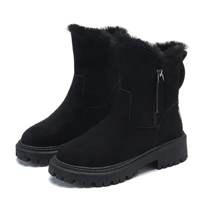 Damen Winterstiefel aus Veloursleder mit Kunstfell-Futter, seitlichem Reißverschluss und rutschfester Sohle