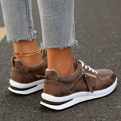 Damen Sneakers mit Plateau, Schnürung, seitlichem Reißverschluss und orthopädischer Sohle
