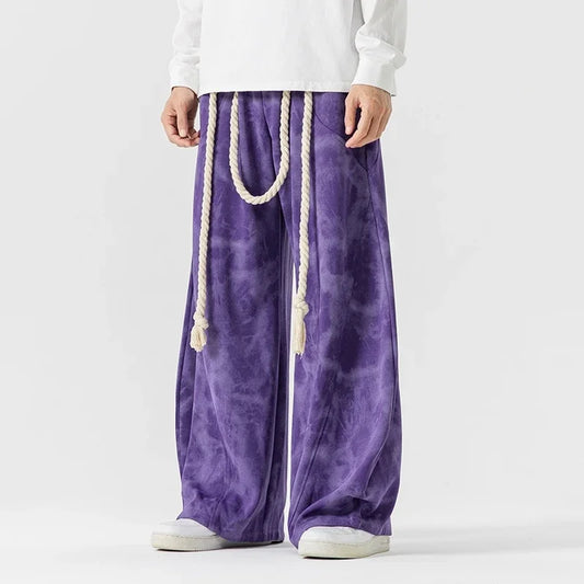 Men's sweatpants with wide legs, drawstring waist, tie-dye pattern