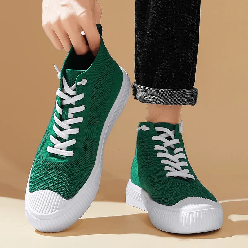 Herren-High-Top-Sneaker Mit Strickobermaterial, Orthopädischer Innensohle Und Ohne Schnürung