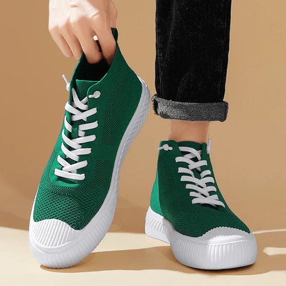 Herren-High-Top-Sneaker Mit Strickobermaterial, Orthopädischer Innensohle Und Ohne Schnürung