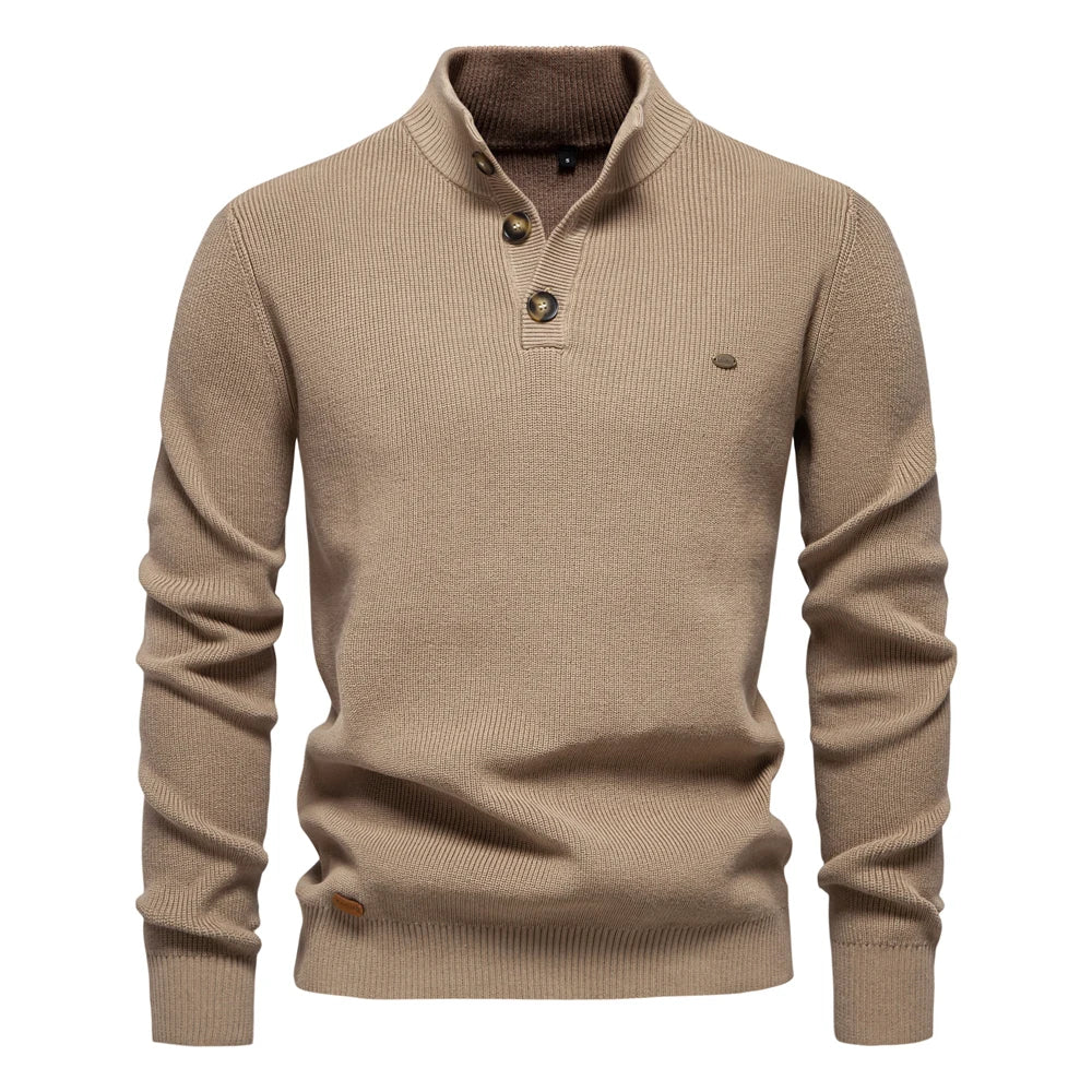 Men's sweater with button design and ribbed edges