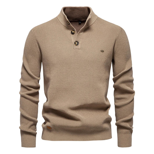 Men's sweater with button design and ribbed edges