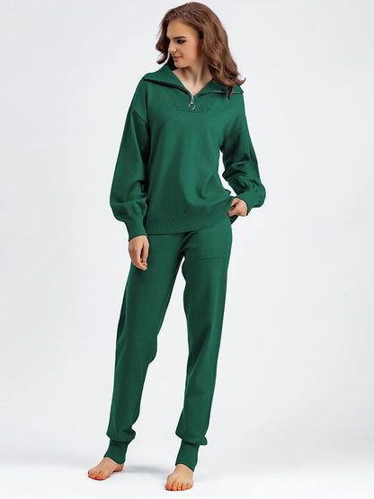 Women's Knit Loungewear Set with Zip Sweater and Tailored Jogging Pants