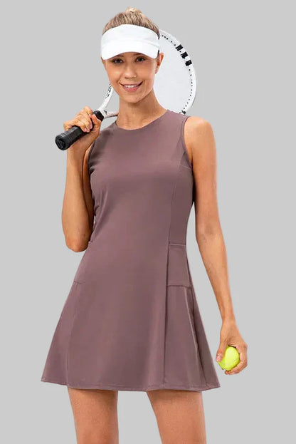 Damen Tennis Kleid Ärmellos Integrierte Shorts Taschen