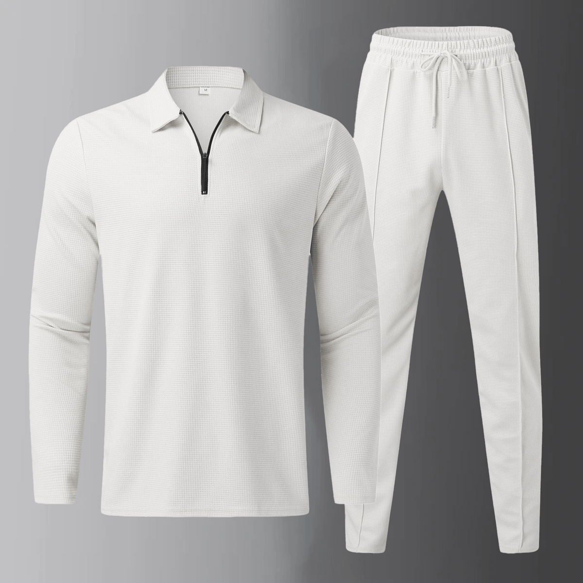 Men's Casual Set: Long-Sleeve Polo Shirt and Jogging Pants with Drawstring Waist