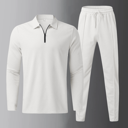 Men's Casual Set: Long-Sleeve Polo Shirt and Jogging Pants with Drawstring Waist
