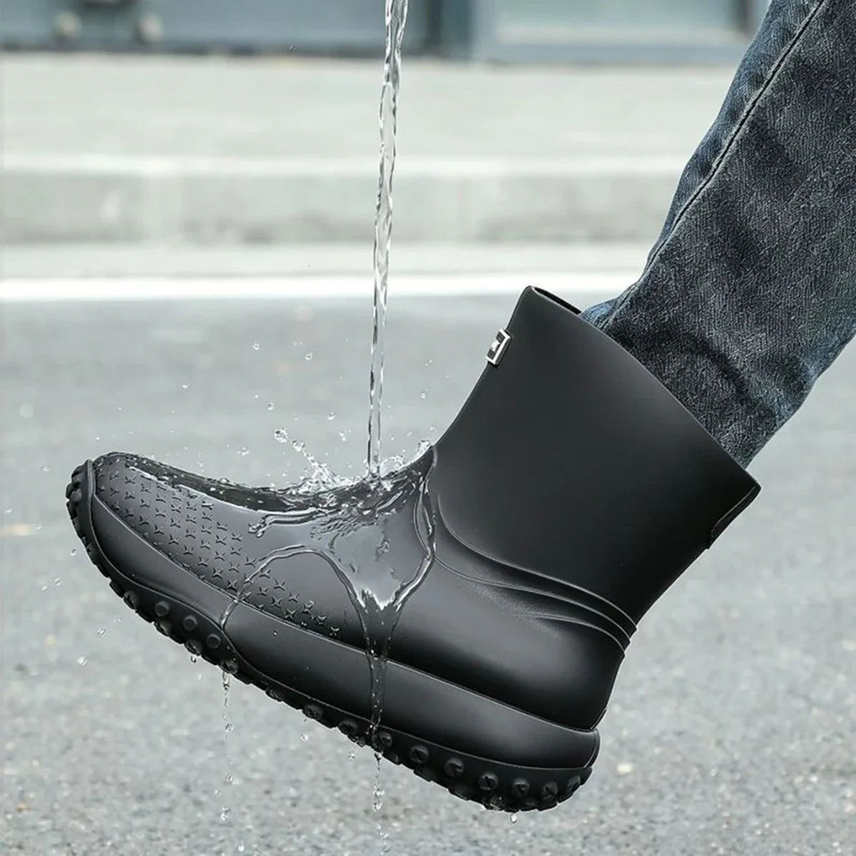 Detailansicht der rutschhemmenden Profilsohle der Regenstiefel
