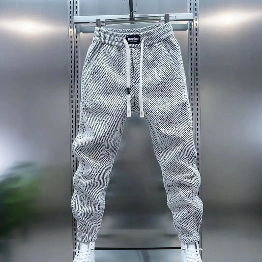 Herrenhose Slim Fit Elastikbund Kordelzug Einzigartiges Muster – Freizeit- und Alltagsstil