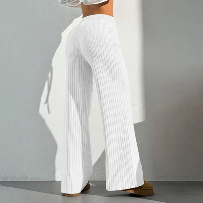 Damen-Rippenhose mit weitem Bein und elastischem Bund