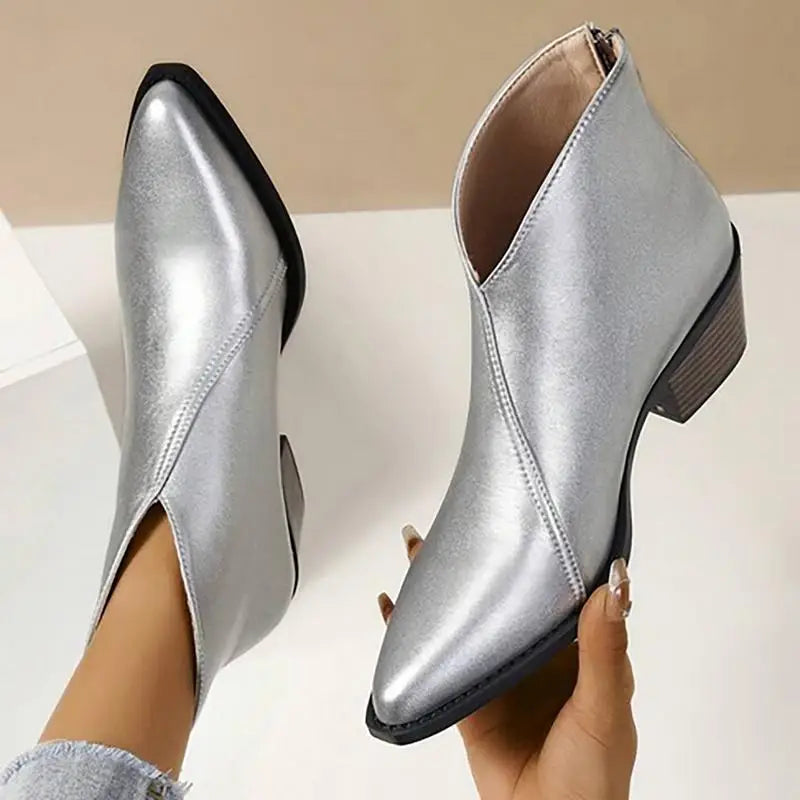 Damen Lederstiefeletten mit Plateauabsatz an der Ferse