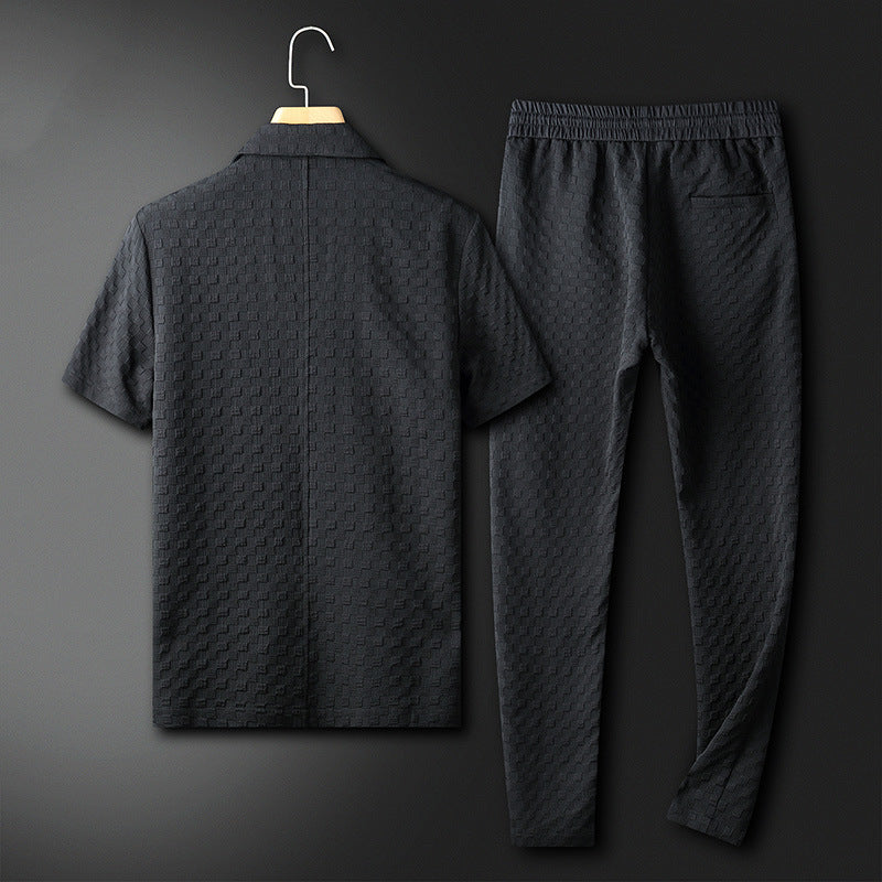 Men's Leisurewear Set Stand-up Collar Top with Loose Pants
