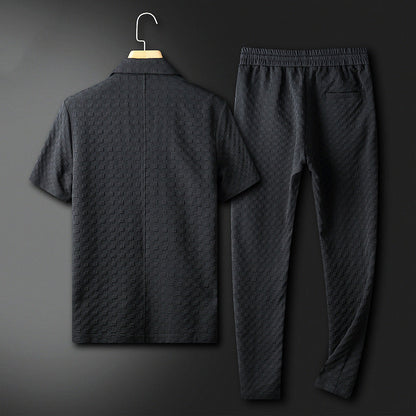Men's Leisurewear Set Stand-up Collar Top with Loose Pants