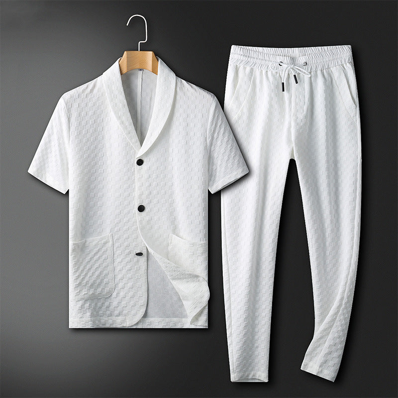 Men's Leisurewear Set Stand-up Collar Top with Loose Pants