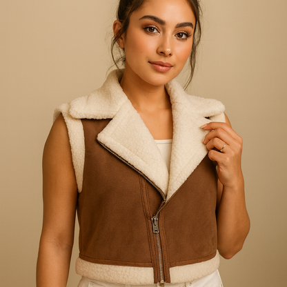 Women's Winter Teddy Vest with Zipper and Sleeveless Cut