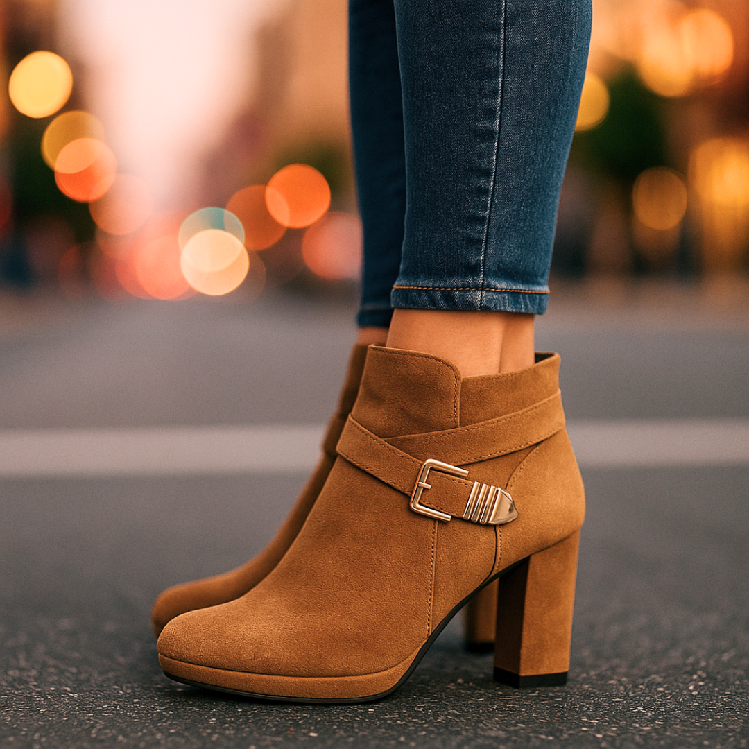 Women's ankle boots autumn artificial suede wrap strap golden buckle orthopedic