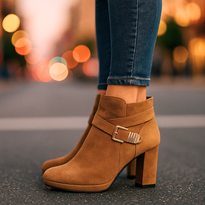 Women's ankle boots autumn artificial suede wrap strap golden buckle orthopedic