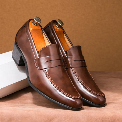 Men's Loafer Slip-On Design with Block Heel and Hand-Sewn Details