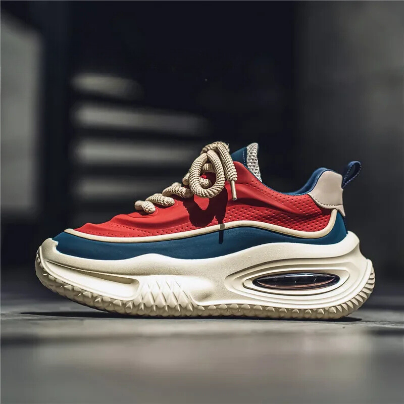 Herren Sneaker Retro Stil Mesh Optik Dicke Sohle Schnürung