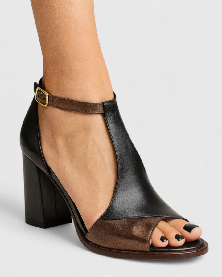 Damen-Sandalen Mit Blockabsatz, Offener Zehenpartie, Verstellbarem Knöchelriemen Und Schnalle