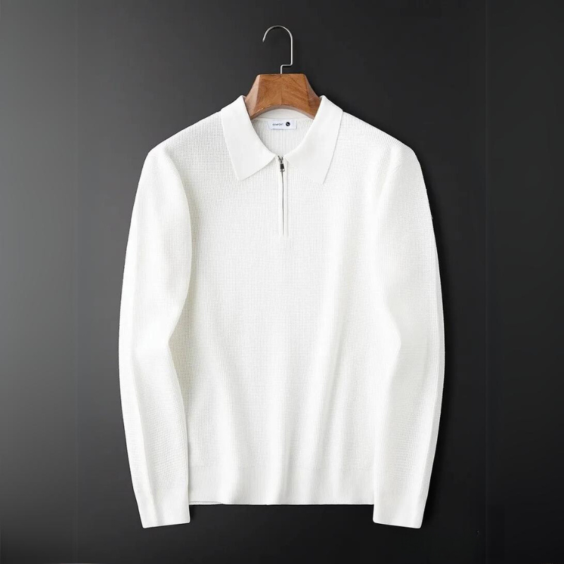 Men's top with textured pattern and quarter-zip collar