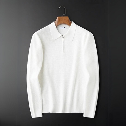 Men's top with textured pattern and quarter-zip collar