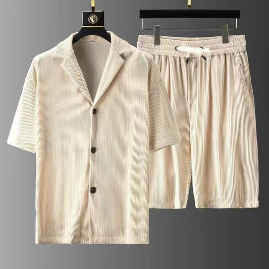 Herren Sommer-Set Kurzarmhemd Mit Knopfleiste Und Lockerer Shorts