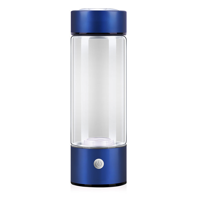 Blauer tragbarer Wasserstoff-Wasser-Generator, schlankes Design, transparentes Glas, USB-aufladbar, ideal für gesundheitsbewusste Nutzer.