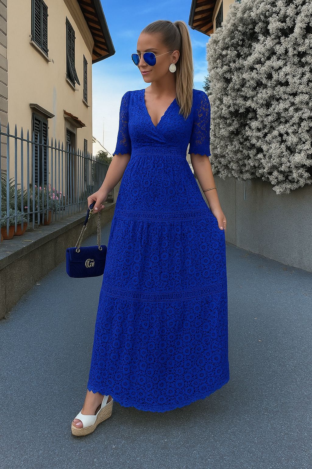 Damen-Spitzenkleid Italienisches Design Leicht Atmungsaktiv Sommer