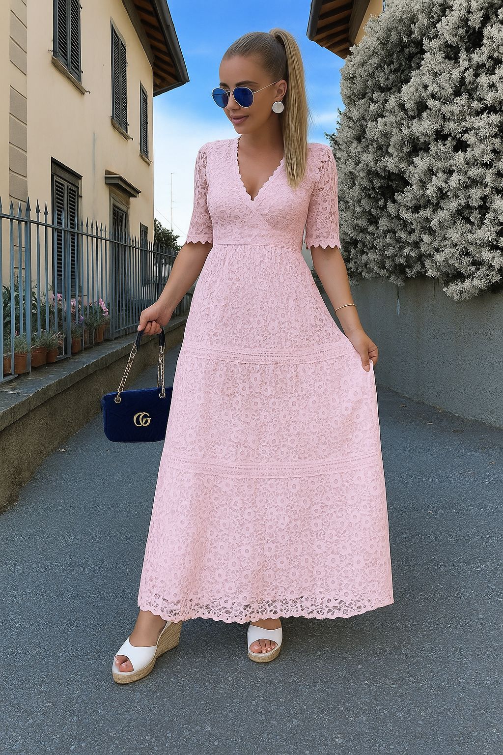 Damen-Spitzenkleid Italienisches Design Leicht Atmungsaktiv Sommer