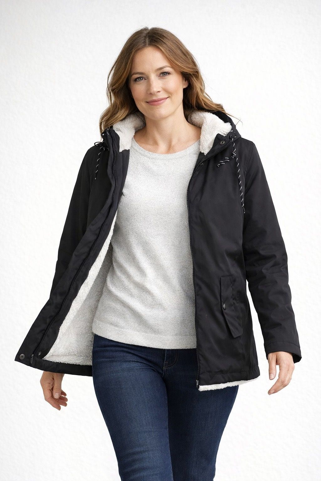 Damen-Winterjacke mit Kapuze und weichem Fleecefutter