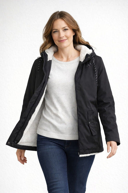 Damen-Winterjacke mit Kapuze und weichem Fleecefutter