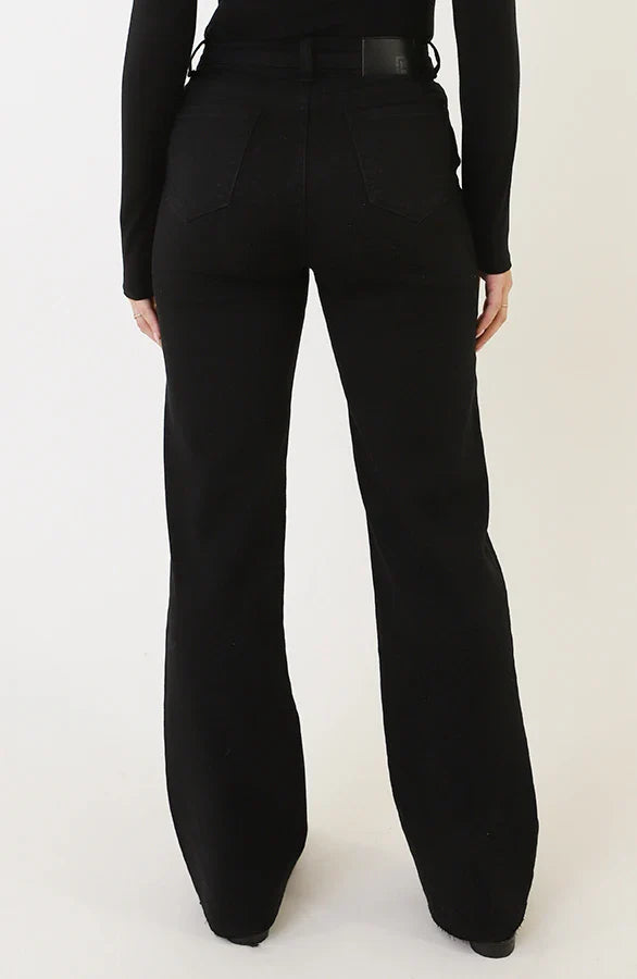 Damen Jeans mit weitem Bein hoch tailliert Stone-Wash mit Stretch