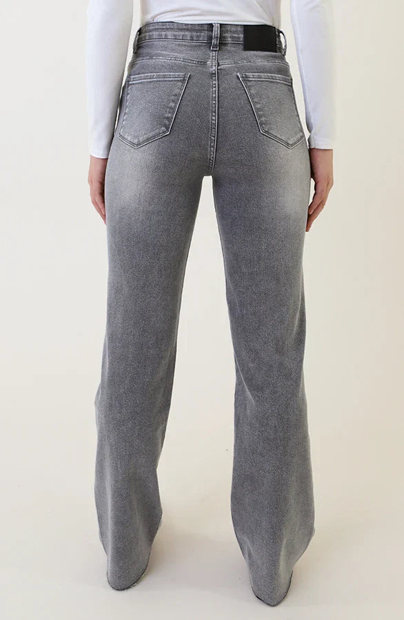 Damen Jeans mit weitem Bein hoch tailliert Stone-Wash mit Stretch