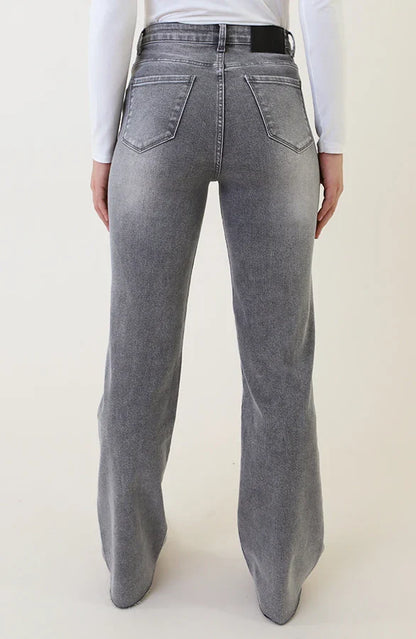 Damen Jeans mit weitem Bein hoch tailliert Stone-Wash mit Stretch