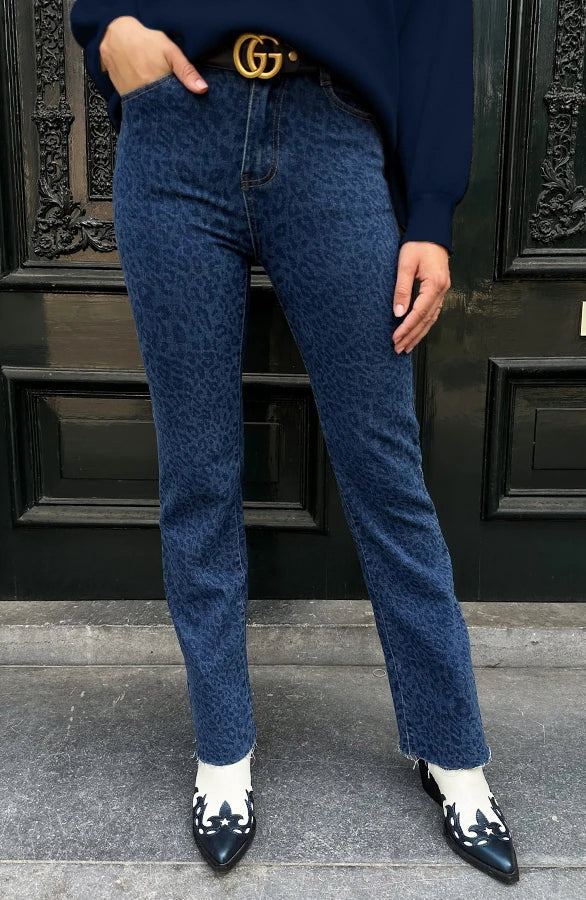 Damen Jeans mit weitem Bein hoch tailliert Stone-Wash mit Stretch