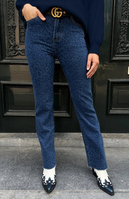 Damen Jeans mit weitem Bein hoch tailliert Stone-Wash mit Stretch