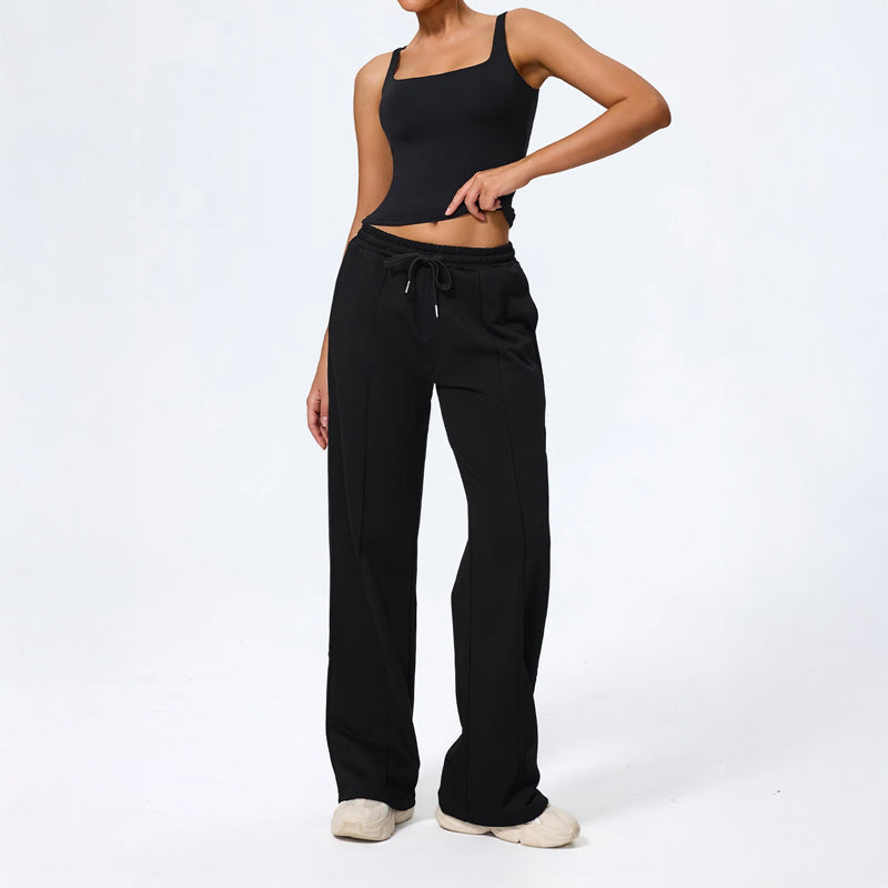 Damen Loungehose Wide Leg Voll­lang Mit Kordelzugbund