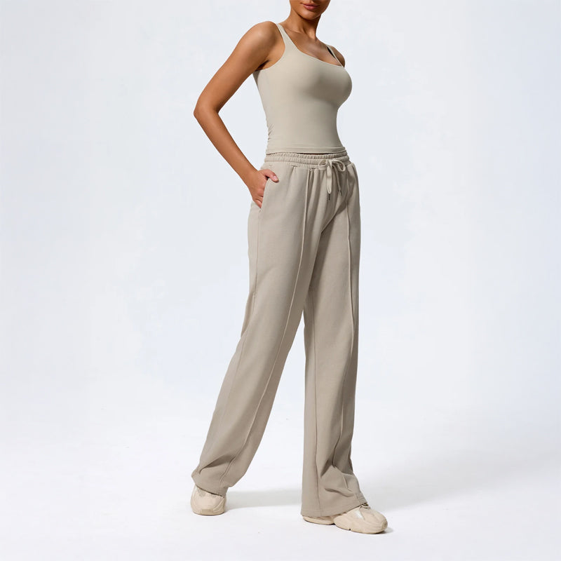 Damen Loungehose Wide Leg Voll­lang Mit Kordelzugbund