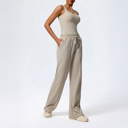 Damen Loungehose Wide Leg Voll­lang Mit Kordelzugbund