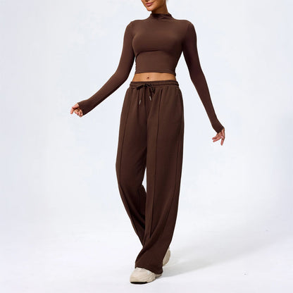 Damen Loungehose Wide Leg Voll­lang Mit Kordelzugbund